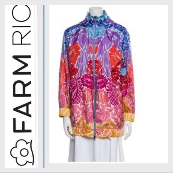 FARM RIO TROPICAL GRAPHIC FLORAL PARKA JACKET Size L